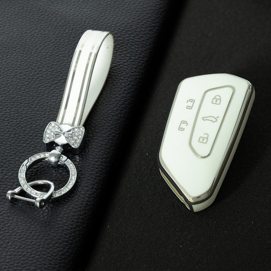 VOC3T1 White-Silver Plating TPU Car Key Case for VW Golf PoloTiguan Passat Caddy
