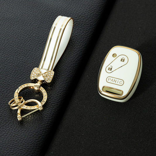 HON3T1 White-Gold Plating Soft TPU Scratch Resistant Car Key Protector Case for Accord Civic CR-V Pilot Insight Ridgeline (2010-2011)
