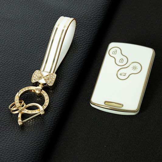 REF1T1 White-Gold Plating TPU Car Key Case Cover Shell for Renault Kaptur Captur Logan Laguna Zoe Koleos Danilo Nema Fluence Megane 2 3 Clio Scenic Duster