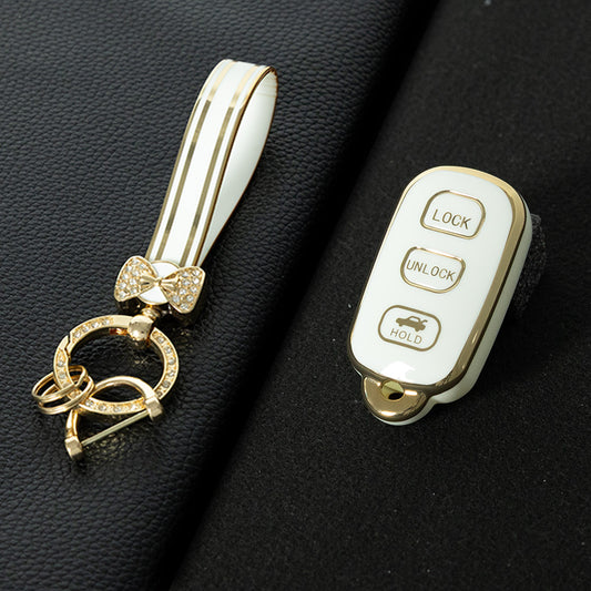 TOM3T1 White-Gold Plating TPU Car Key Case Cover for Toyota Camry Sequoia Levin Harrier