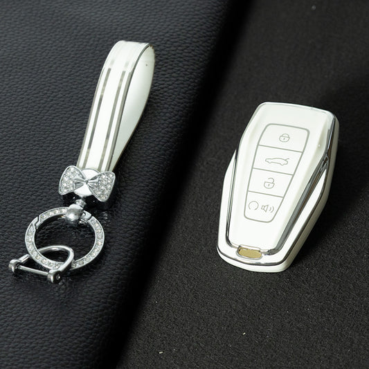 GEB3T1 White-Silver Plating Car Key Cover For Geely Auto Tugella EPro Emgrand L S GS GL EV RS Coolray Atlas Pro Proton X7 Geometry Fob