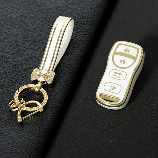 NIJ2T1 White-Gold Plating TPU Car Key Cover for Nissan 350Z Maxima Sentra Armada Titan Kicks Murano
