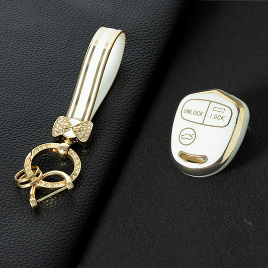 MIH1T1 White-Gold Plating 3 BUTTON TPU Car Key Fob Cover Case for Mitsubishi Lancer Outlander Mirage Montero Pajero Shogun L200