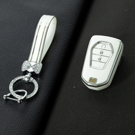 LSB1T1 White-Silver Plating TPU Car Key Case for ISUZU MU-X D-MAX JIM