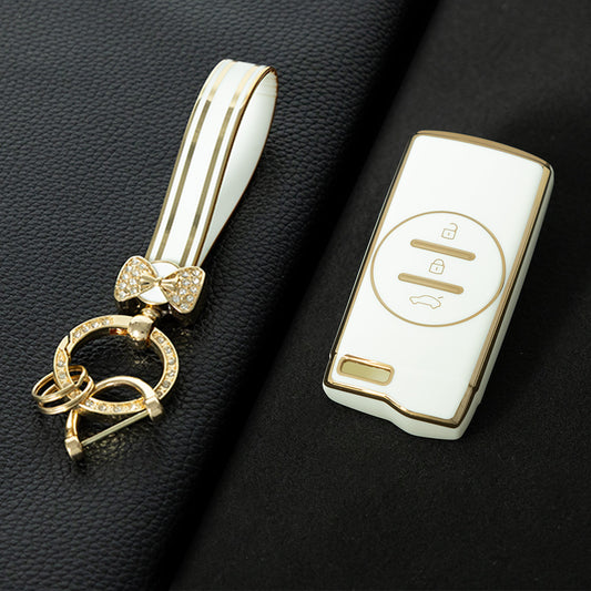 CRD1T1 White-Gold Plating Car Key Cover TPU Car Key Case Cover for Chery Tiggo 7 Pro 8 Pro Exeed Tiggo 2 3x Arrizo 5 Pro Gx 5x EQ7 Keyless Protector Shell Accessories