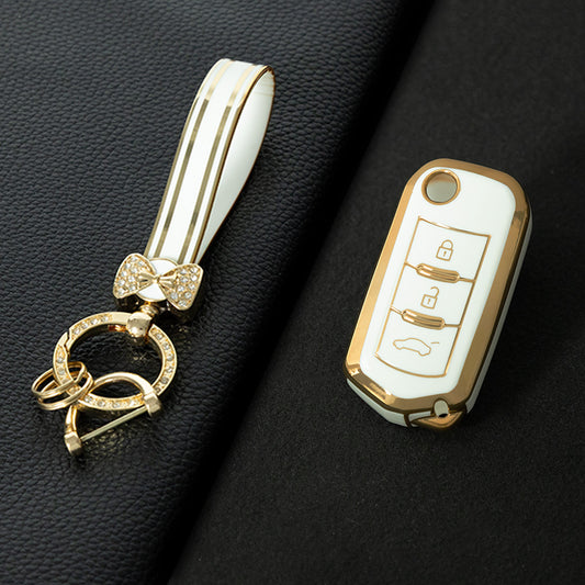 TRD1T1 White-Gold Plating Car Key Cover New Soft TPU Car Remote Key Case Cover Holder for GAC Trumpchi GS GA3 GA5 GA6 GS4 GS8 Keyless Protector Shell Auto Accessories
