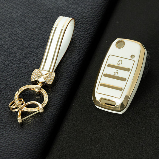 KIE3T1 White-Gold Plating TPU Key Case Cover for Rio 3 K2 Ceed Cerato K3 Sportage 4 Picanto K5 Optima Sorento Forte Stinger 2017 2018