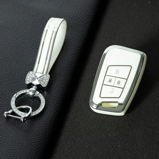 VOD3T1 White-Silver Plating TPU Car Key Case for VW Golf Tiguan Passat Lavida Jetta Bora Beetle Magotan Sagitar Santana Sharan