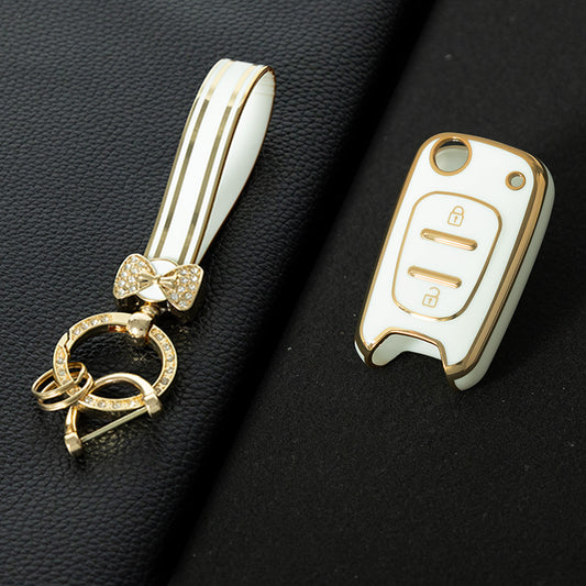 HYG1T1 White-Gold Plating TPU Car Flip Key Case Cover Shell Fob for Hyundai I20 I30 Ix20 Ix35 Elantra Accent for KIA Sportage Rio 3 Soul Optima Ceed K5 K2