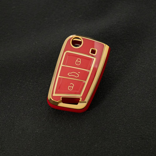 VOA1T1 Red-Gold Plating Car Key Cover For Volkswagen Golf 3 buttons