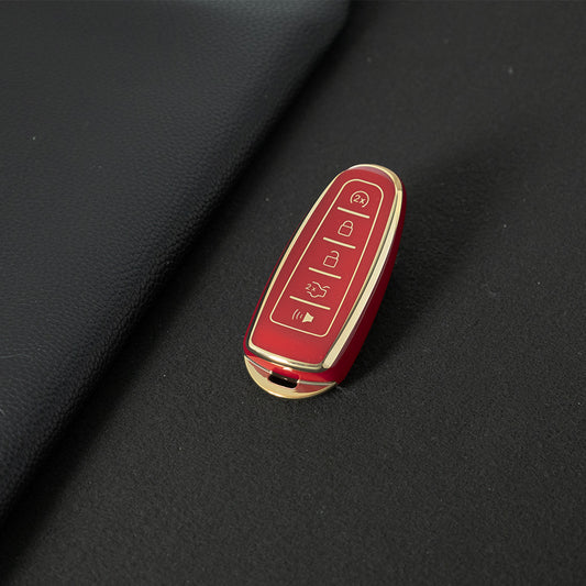 FOJ1T1 Red-Gold Plating Soft TPU Car Remote Key Case Cover Shell for Ford Fusion Fiesta Mondeo Ecosport Kuga Escort Everest Ranger F150 Protector Holder