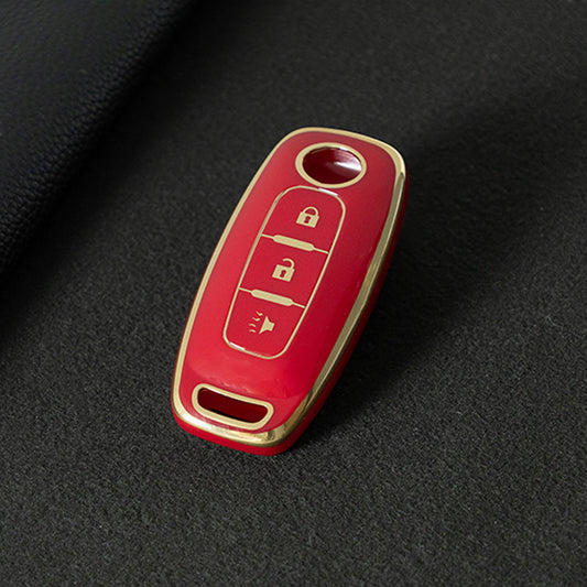 NIA5T1 Red-Gold Plating TPU Car Key Cover Key Fob Holder Suitable for Nissan Sylphy Bluebird Teana X-Trail Murano GTR