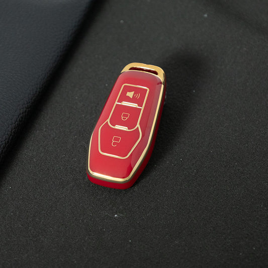 FOU1T1 Red-Gold Plating TPU Car Key Cover Case for Ford Focus 3 ST Mondeo 5 MK5 Mustang F-150 Explorer Edge Fiesta Kuga MK3