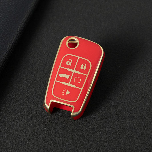 CED5T1 Red-Gold Plating 5-Button TPU Key Cover for Chevrolet Cruze Camaro Buick Regal Excelle, Protective Key Case