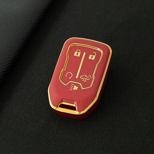 CEB1T1 Red-Gold Plating Remote Shell Fob Holder TPU Key Cover Case for Sierra Terrain Acadia Chevrolet Tahoe 2012-2016 for Car