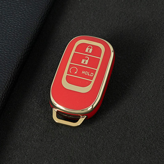 HOB3T1 Red-Gold Plating Car Key Cover TPU Remote Key Fob Cover 4-button Car Key Case Protective Accessories Suitable for Honda Accord Civic HR-V CR-V Pilot Odyssey