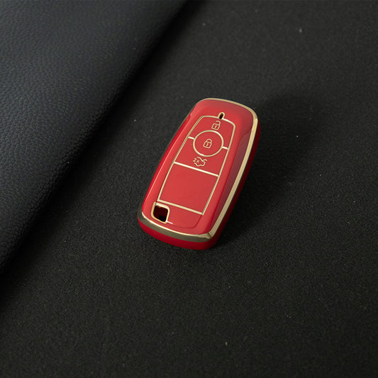 FOB1T1 Red-Gold Plating TPU Car Key Case Cover Holder for Ford Fusion Edge Mustang Explorer F150 F250 F350