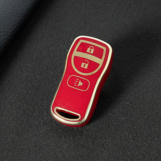 NIJ1T1 Red-Gold Plating TPU Car Key Cover for Nissan 350Z Maxima Sentra Armada Titan Kicks Murano
