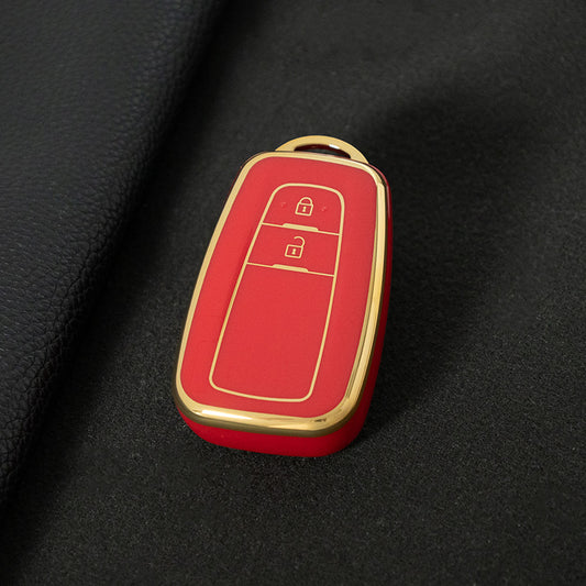 TOB2T1 Red-Gold Plating Car Key Cover Premium Soft TPU Car Key Case Cover Shell for Toyota LEVIN COROLLA RAV4 IZOA AVALON CHR Plarad Camry Key Rings Keychain Bag