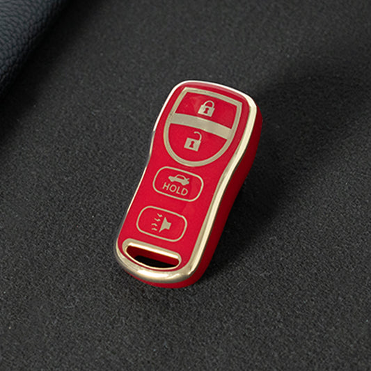 NIJ2T1 Red-Gold Plating TPU Car Key Cover for Nissan 350Z Maxima Sentra Armada Titan Kicks Murano