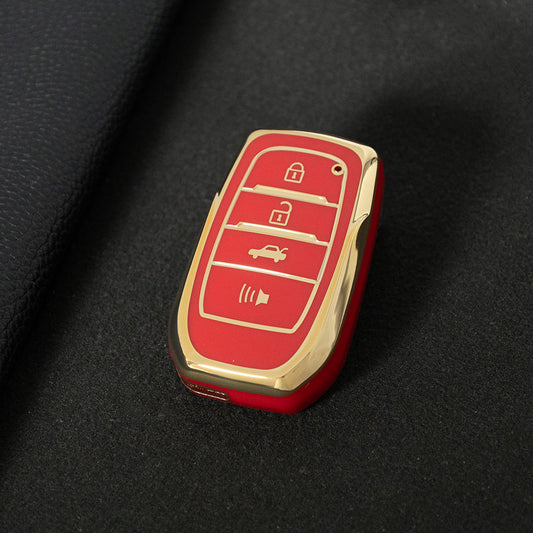 TOC6T1 Red-Gold Plating TPU Car Key Case Cover Fob for Toyota Corolla RAV4 CHR Camry Crown Auris Land Cruiser 200 Prado Protector Shell Accessories