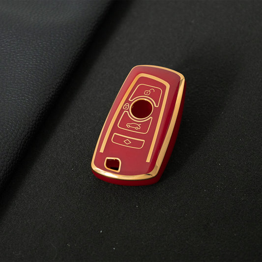 BMC1T1 Red-Gold Plating Car Key Cover BMW Car Key Case Cover TPU Flip Remote Accessory for 1 2 3 4 5 6 7 X3 X4 X5 X6 F36 F25 F26 F30 F34 F10 F07 F20 Z10 G30