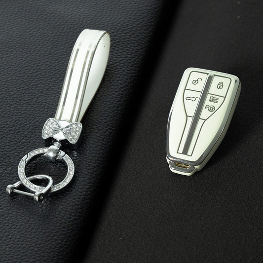 HNA3T1 White-Silver Plating TPU Car Key Case Cover for Hong Qi HS5 HS3 HS7 H5 H9 H6 All New Waterproof Auto Accessory Premium Quality New Design