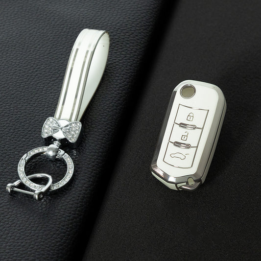 TRD1T1 White-Silver Plating Car Key Cover New Soft TPU Car Remote Key Case Cover Holder for GAC Trumpchi GS GA3 GA5 GA6 GS4 GS8 Keyless Protector Shell Auto Accessories