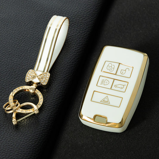 LAB1T1 White-Gold Plating New Tpu Car Key Case Remote Control Protector Cover for Land Rover Range Rover Sport Evoque Velar Discovery 5 2018 2019 2020
