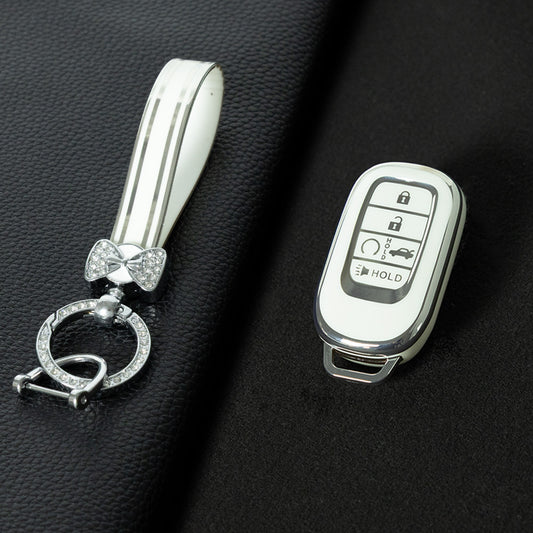 HOB6T1 White-Silver Plating Car Key Cover For Honda Civic 11th Gen Accord Vezel Freed Pilot CRV 5 Buttons Car Remote Key Case Cover Protector Accessories