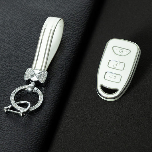 HYJ2T1 White-Silver Plating New TPU Car Key Case Cover Shell for Hyundai Kia Tucson Sonata Santa FE Carens