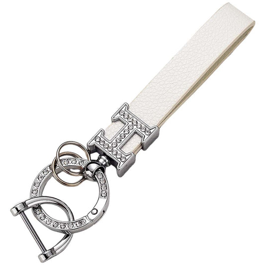 New Creative H-Shaped Diamond-Encrusted Eco-friendly Leather Keychain for Car
