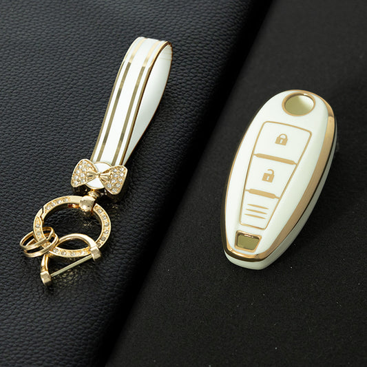 SUA1T1 White-Gold Plating Car Key Cover TPU for Suzuki Vitara Swift Ignis Kizashi SX4 Baleno Ertiga 2016 2017 2018 2019