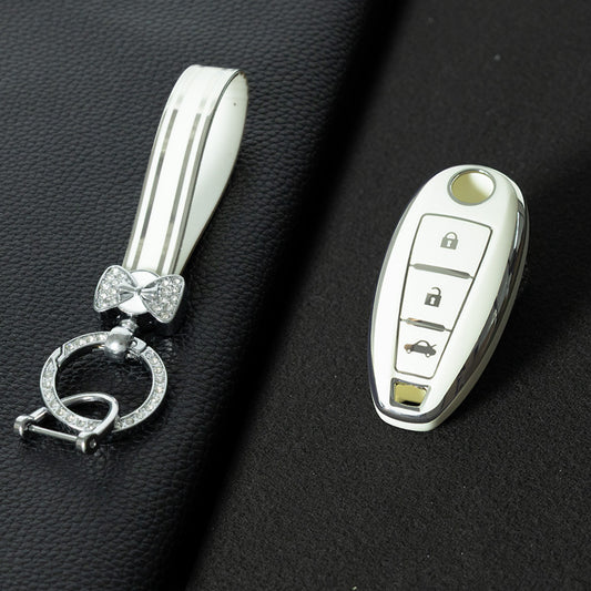 SUA2T1 White-Silver Plating TPU Car Key Case 3 Button for Suzuki Vitara Swift Ignis Kizashi SX4 Baleno Ertiga 2016 2017 2018 2019