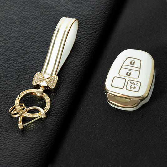 TOP1T1 White-Gold Plating TPU Car Key Cover Case for Toyota Corolla Camry Prado Highlander Auto Key case for Toyota 3 Buttons Key