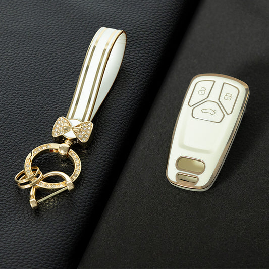 AUA1T1 White-Gold Plating Car Key Cover For Audi A6 A5 Q7 S4 S5 A4 B9 Q7 A4L 4M 8W Q5 TT TTS RS 8S Coupe 2016 2017 2018 Accessories Fashion TPU Car Key Case Cover