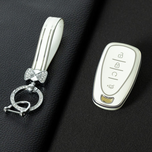 CEA4T1 White-Silver Plating TPU Car Key Case Cover For CHEVROLET Cruze Spark Camaro Volt Bolt Trax Malibu Captiva Equinox Trax Tracker AVEO Lova