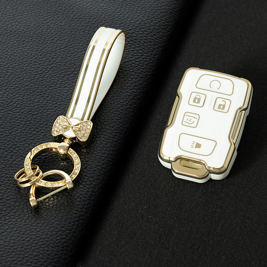 CEC2T1 White-Gold Plating TPU Car Key Case Cover for Chevrolet Colorad Silverado GMC Sierra 1500