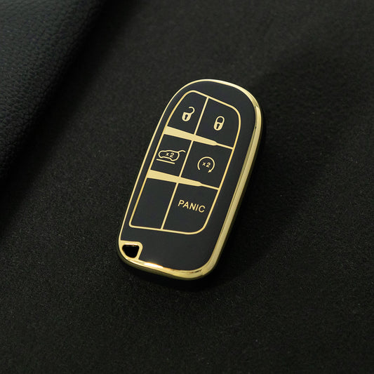 JEA4T1 Black-Gold Plating Car Key Cover New TPU Car Key Case Cover for Jeep Renegade Grand Cherokee for Dodge Ram Charger 1500 Challenger Chrysler 300C Journey