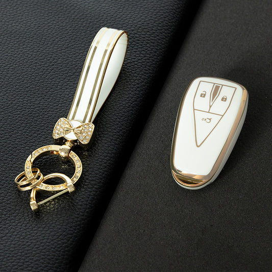 CHC1T1 White-Gold Plating Car Key Cover For TPU Car Key Cover Shell Remote Key Protection Case Car Interior Accessories Changan CS35 CS55 CS75 PLUS 2019