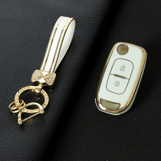 REL1T1 White-Gold Plating TPU Car Key Case Cover for Renault Kadjar Captur Megane Sandero Stepway Logan Clio 5 2022 Arkana 2020 2021 Kwid 2023