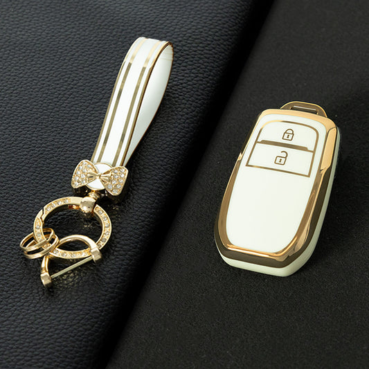 TOC2T1 White-Gold Plating TPU Car Key Case Protection Cover Smart Key Shell Fob Cover Fit for Toyota Camry Corolla Prado Levin Crown RAV4