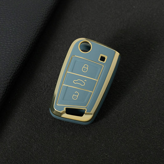 VOA1T1 Granny Grey-Gold Plating Car Key Cover For Volkswagen Golf 3 buttons