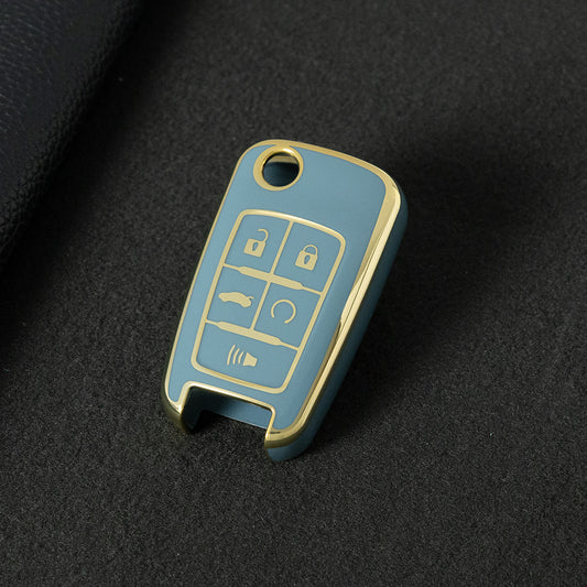 CED5T1 Granny Grey-Gold Plating 5-Button TPU Key Cover for Chevrolet Cruze Camaro Buick Regal Excelle, Protective Key Case