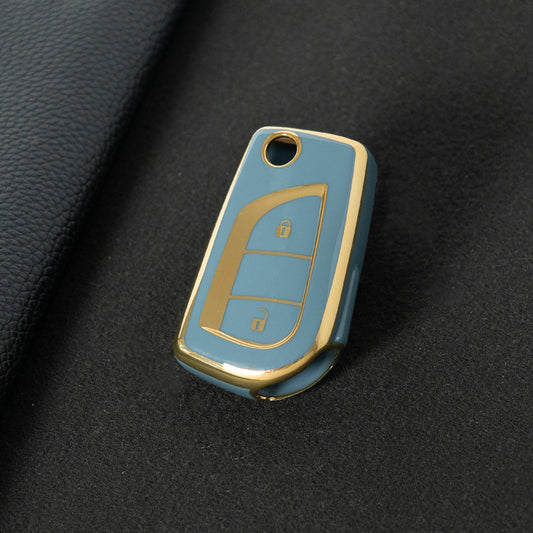 TOA2T1 Granny Grey-Gold Plating Car Key Cover TPU Soft Cover Key Cases Suitable for toyota Carola Highlander New Reith RAV4 Car Key Cover