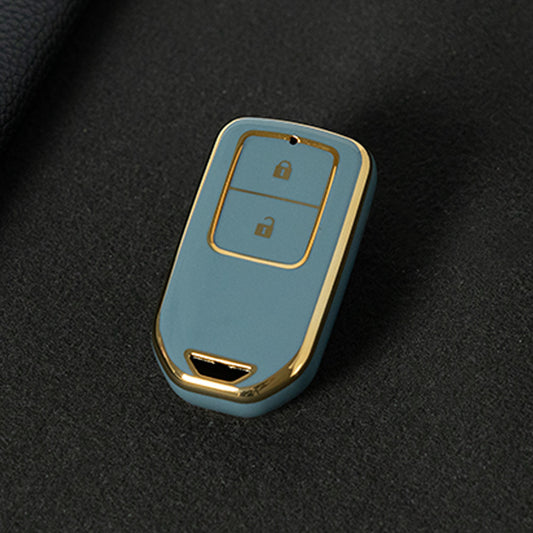 HOA2T1 Granny Grey-Gold Plating Car Key Cover 2/3/4/5-Button Full-Coverage TPU Key Cover for Honda CR-V/Accord/Civic/Fit/Jade/Odyssey - Anti-Scratch Protective Case