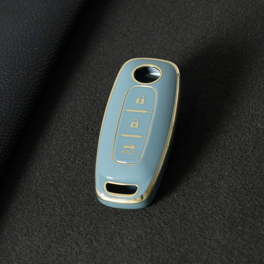 NIA2T1 Granny Grey-Gold Plating TPU Car Key Cover Car Key Case for Nissan Altima Murano Sentra Rogue Armada Pathfinder Infiniti FX35