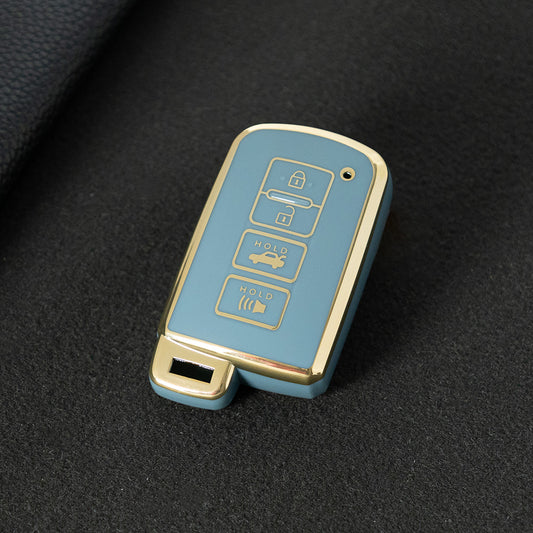 TOD6T1 Granny Grey-Gold Plating Car Key Cover For Toyota Camry TPU Car Key Case Cover Bag Shell Fob Protector 4 Button TPU Car Remote Key Fob Cover Case