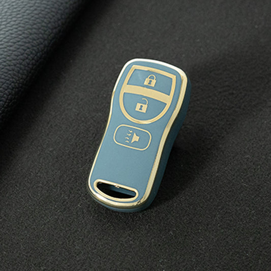 NIJ1T1 Granny Grey-Gold Plating TPU Car Key Cover for Nissan 350Z Maxima Sentra Armada Titan Kicks Murano
