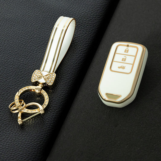 HOA1T1 White-Gold Plating Car Key Cover For Honda Car Key Cover New TPU Car Remote Key Case Cover 2/3/4/5 Buttons Car Key Protector Holder